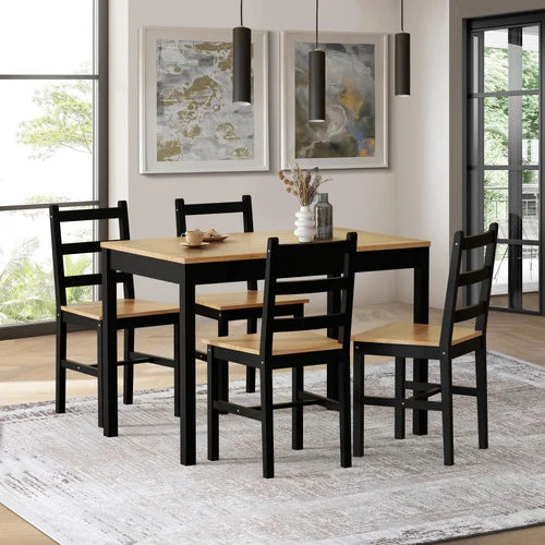 DIN-RONI-SET5-BKWD 4 Seater Abriana Pine Wood Dining Table & Chair Set