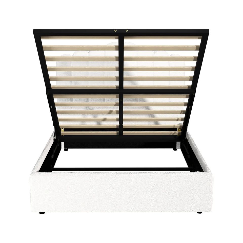 BF-B-KLON-D-WH-ABC Oikiture Bed Frame Double Size Gas Lift Bed Base With Storage Velvet KLON