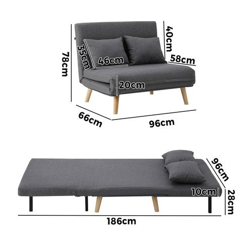 SFB-ES-HARA-M-GY Oikiture Lounge Sofa Bed Linen Fabric Double Seat Grey