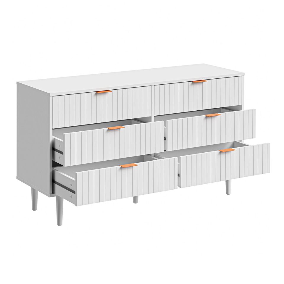 COD-PUTI-6D-WH-AB Ylona 6 Drawer Ribbed Chest