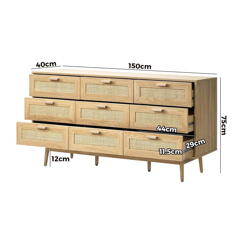 COD-A7-9D-WD-AB Oikiture 9-Door Rattan Chest of Drawers Nine Drawers Lowboy Storage Cabinet wood