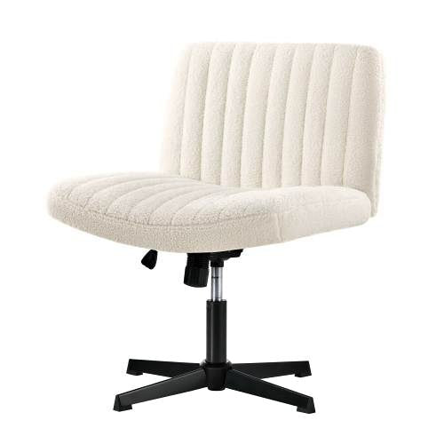 OCH-D1-CROSS-SP-WH Oikiture Mid Back Office Chair Wide Seat Sherpa White