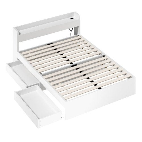 BF-MEXI-D-WH-TC-ABC DOUBLE Size White Cassandra Bed with USB Port & Drawers