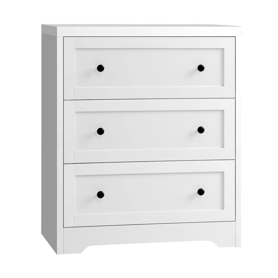 COD-HAMP-3D-WH Oikiture 3 Chest of Drawers Tallboy Cabinet Bedside Table Hamptons Furniture