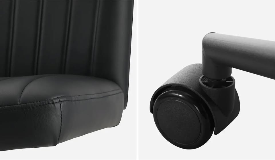 OCH-OFCROSS-LEA-BK Oikiture Mid Back Armless Office Desk Chair Wide Seat with Wheels Leather Black