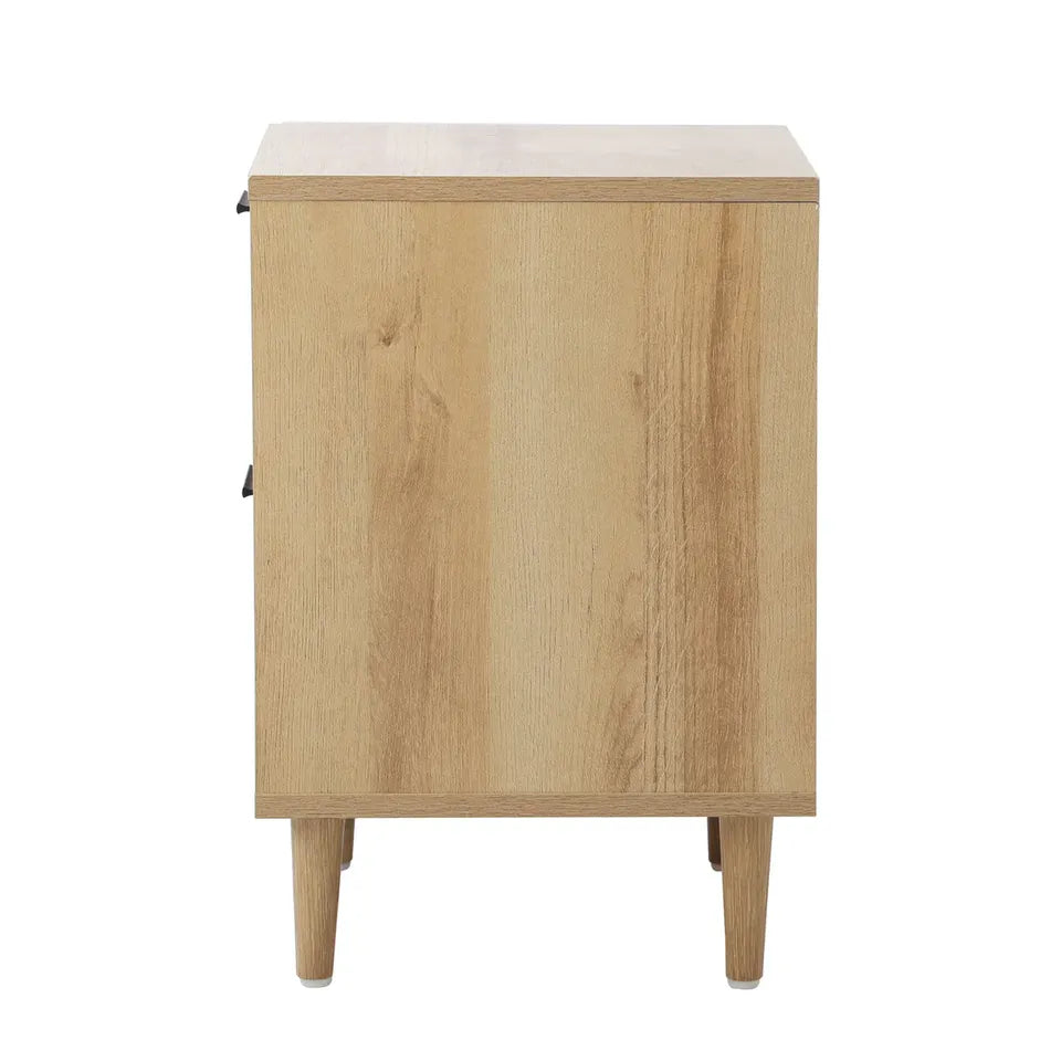 BT-EMMA-2D-WD Oikiture Bedside Table Nightstand 2 Drwers Side End Table Storage Natural