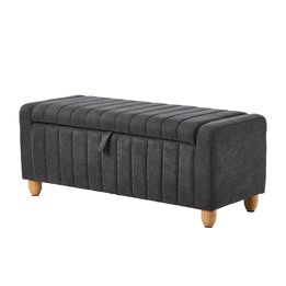 OTM-B-STRP-LIN-GY Oikiture Storage Ottoman Couch Footstool Linen Toy Chest Bench Blanket Box Grey