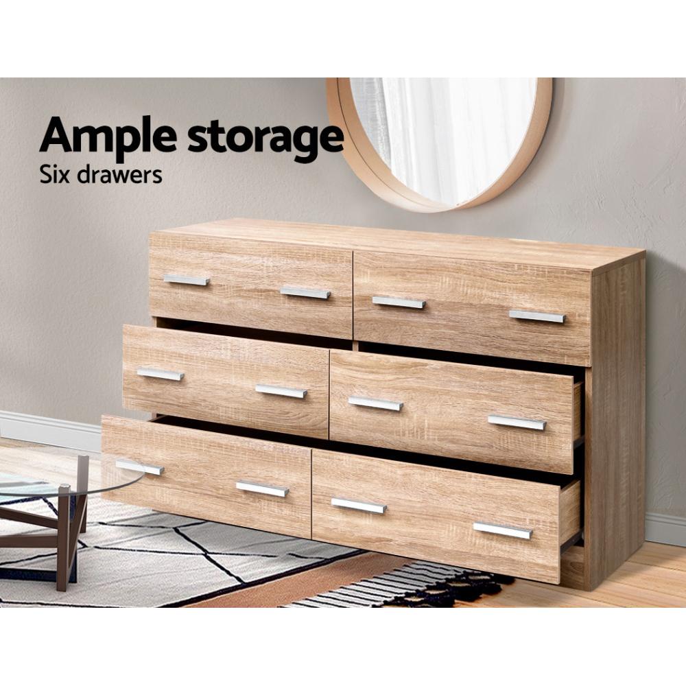 FURNI-N-CDR-01N-WD-AB Artiss 6 Chest of Drawers - VEDA Pine