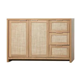 SB-XF-HAN-3D2R-WD Oikiture Buffet Sideboard Storage Cabinet Rattan Cupboard 3 Drawer Hallway Table