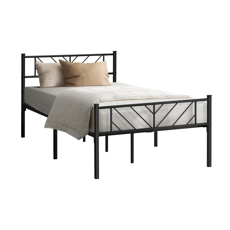 MBF-SIS-KS-BK Oikiture Metal Bed Frame King Single Bed Base Platform Black SIS