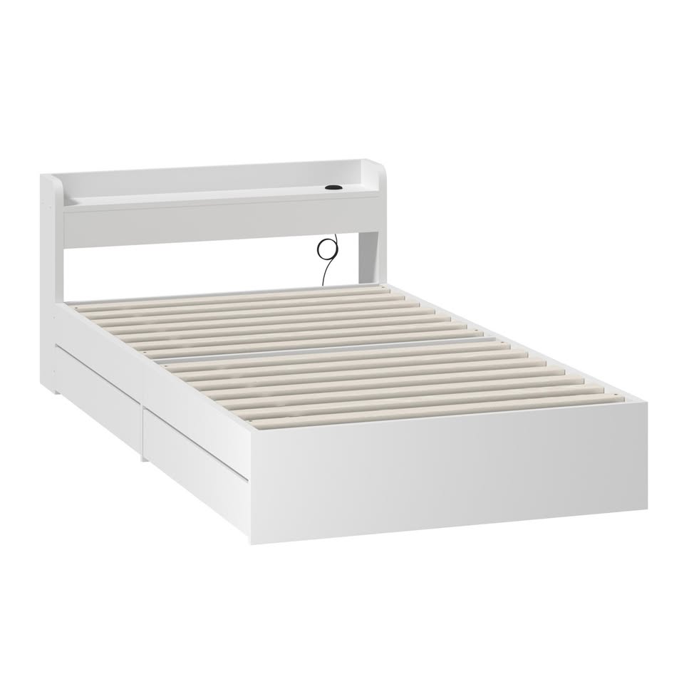 BF-MEXI-S-WH-TC-ABC Oikiture Single Bed Frame with Charging Ports & 2 Drawers White
