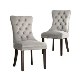 DCH-MACO-LGY-2PC Oikiture 2x Velvet Dining Chairs Upholstered French Provincial Tufted Light Grey