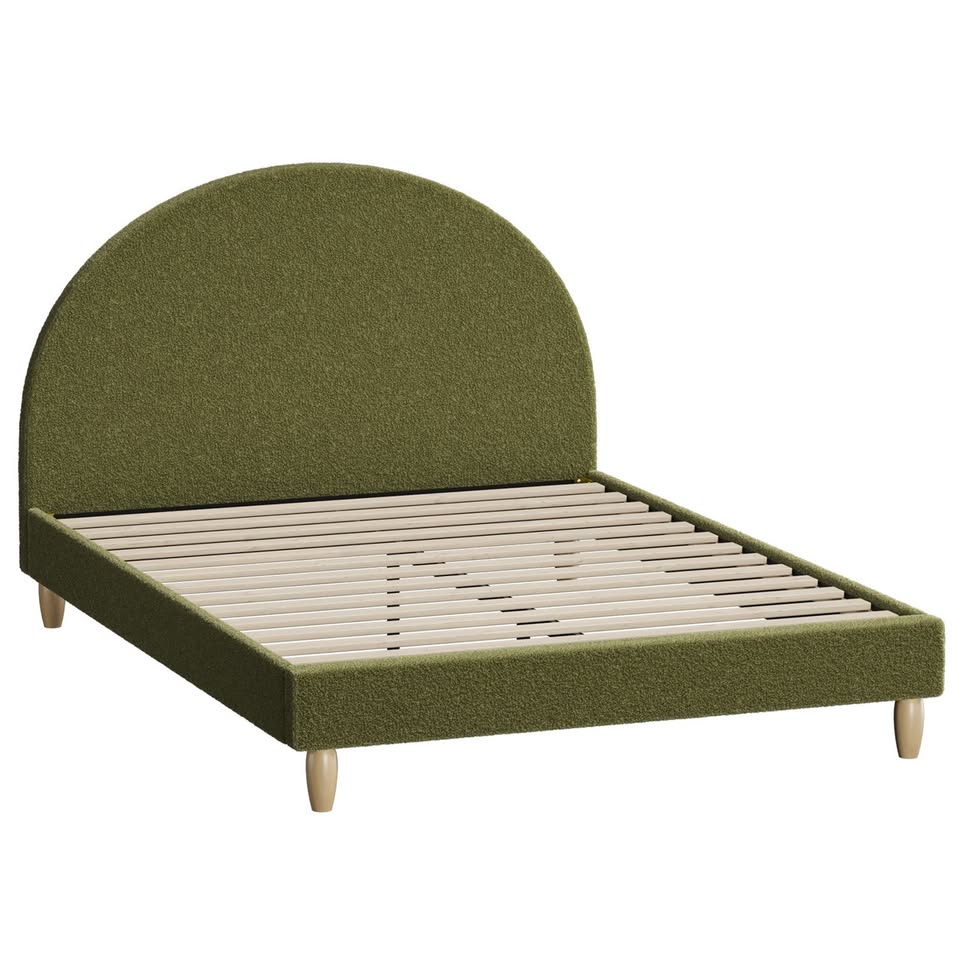 BF-B-MUNA-Q-SP-GN-AB Oikiture Bed Frame Queen Size Boucle Fabric Arched Beds Platform
