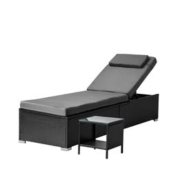 SL-BAROS-CH5TB-BK Sun Lounge Wicker Lounger Table Patio Furniture Outdoor Setting Day Bed