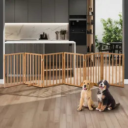 PET-FENCE-FIR-S6-WD Alopet Wooden Pet Gate Dog Fence Playpen Safety Stair Barrier 6 Panels Natural