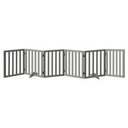 PET-FENCE-S6-GY Alopet Wooden Pet Gate Dog Fence Safety Stair Barrier Security Door 6-Panel Grey