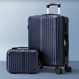 LGS-STRIPE-2PC-NV Mazam 2PCS Luggage Suitcase Trolley Set Carry On TSA Storage Hard Case Navy