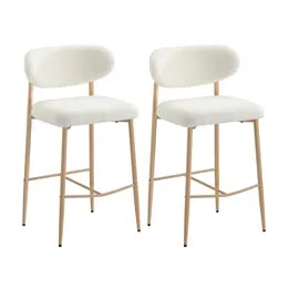 BS-HD-SPA-WDWH-2PC Oikiture 2x Bar Stools Kitchen Stool Counter Chair Boucle Fabric Natural
