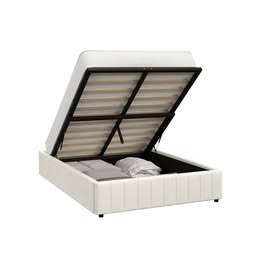 BF-B-FURB-D-BG-AB Oikiture Bed Frame Double Size Gas Lift Storage Base Velvet Cream FURB