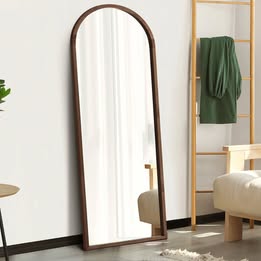 FM-B-ARCH-18070-WN Oikiture Wooden Full Length Mirror 180x70cm Arched Dressing Floor Mirrors Brown