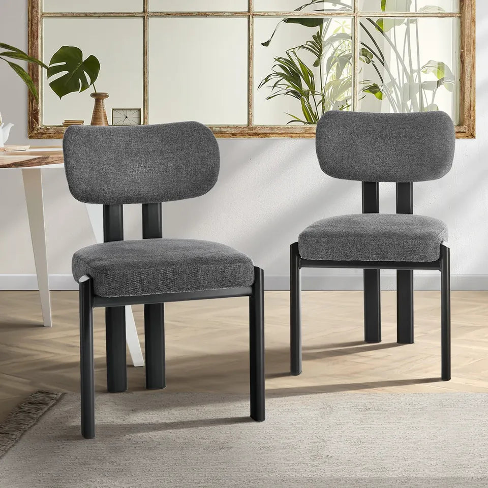 DCH-KAYA-BKGY-2PC Oikiture Set of 2 Dining Chairs Linen Fabric Kitchen Chair Padded Seat Grey