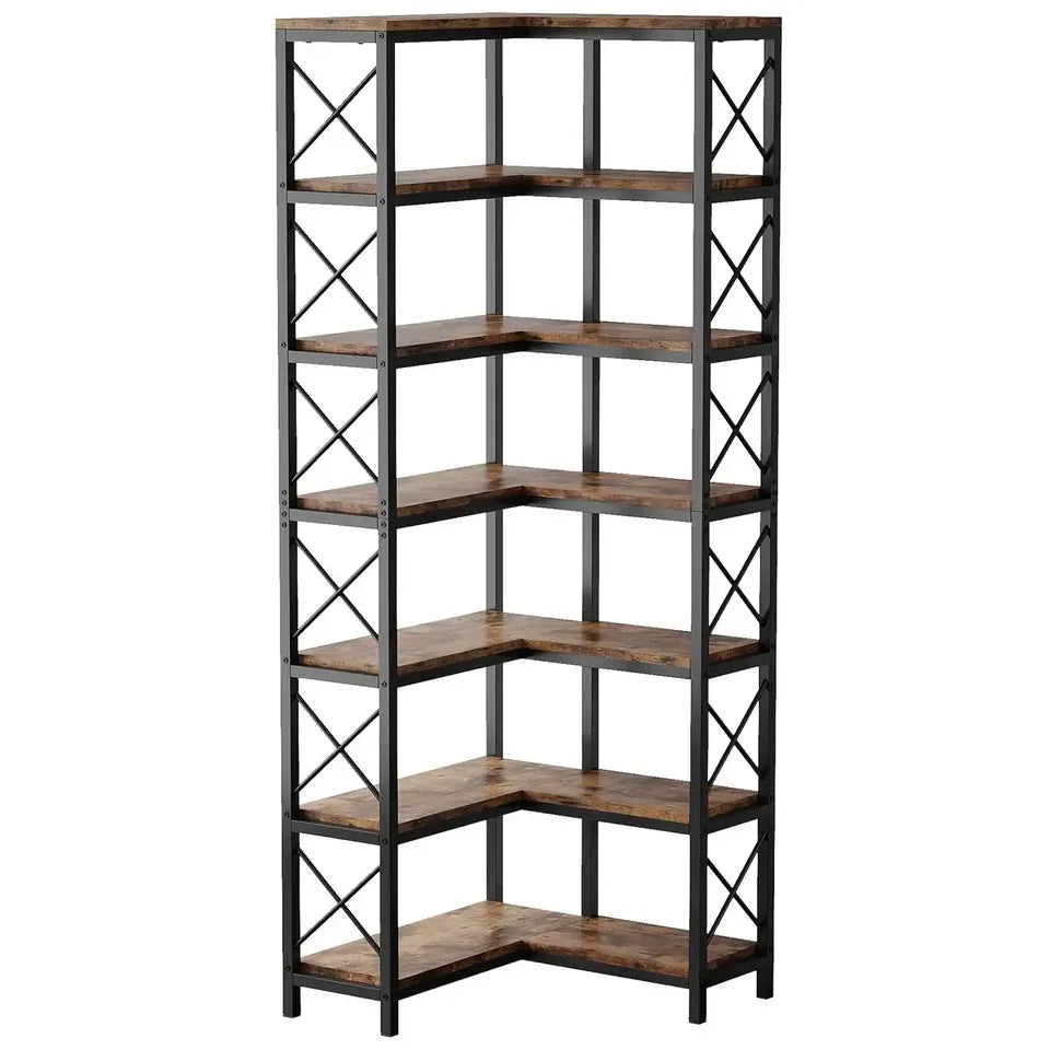 HOGA-JW0500 7-Tier Corner Bookshelf Corner Bookcase Storage Display Rack