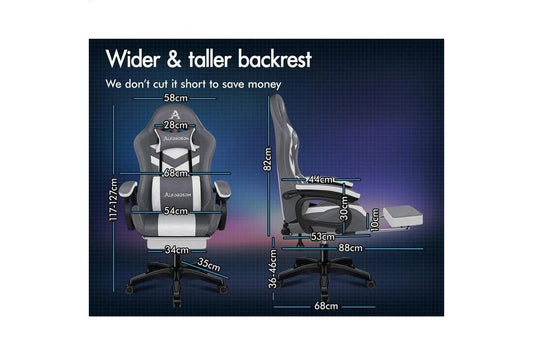 A-OCH-MLD-FA-DBLGY ALFORDSON LED Gaming Chair with 8-Point Massage Fabric Grey