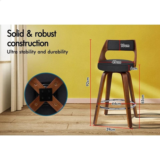 A-BAR-BENT-RO-FABKX2 ALFORDSON 2x Bar Stools Swivel Wooden Chairs Fabric Black