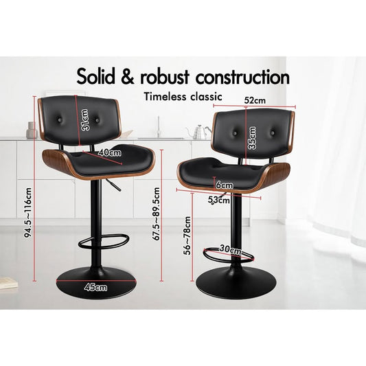 A-BAR-BENT-80T-ALLBK ALFORDSON 1x Bar Stool Kitchen Swivel Chair Wooden Leather Gas Lift Kayla