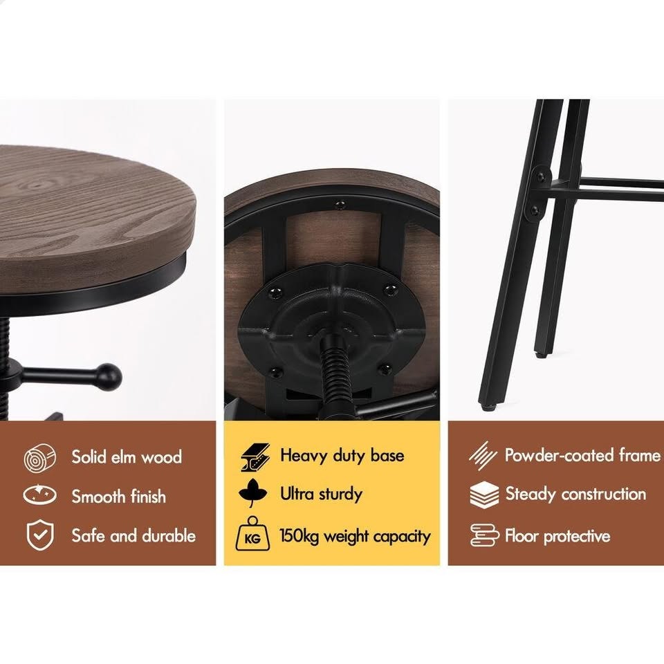 A-BAR-IND-BACK-BKX2 ALFORDSON 2x Bar Stool Retro Kitchen Vintage Chair Industrial Backrest Ezra