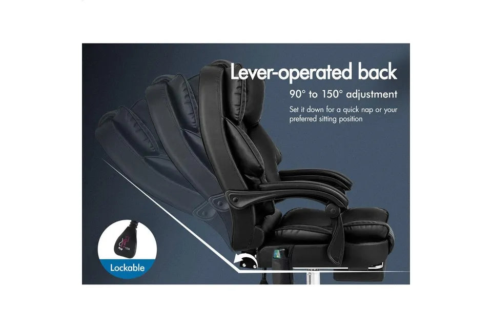 A-OCH-DU-FT-8MH-BK BLACK PU Leather Office Chair with 8-Point Massage Heated Seat