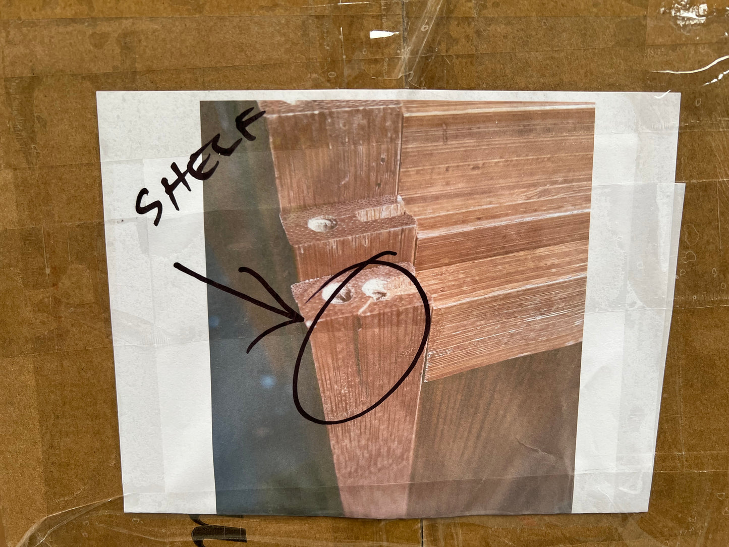 Scratched SS-BM-FLUTED-4D-BR Split on Shelf Wood