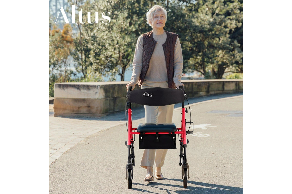 AL3059RW Altus Metro Wheel Mobility Walker With Seat & Padded Backrest - Red