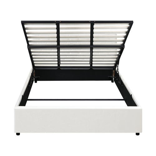 BF-B-COTI-K-WH-ABC Oikiture Bed Frame King Gas Lift Storage Base White Leather
