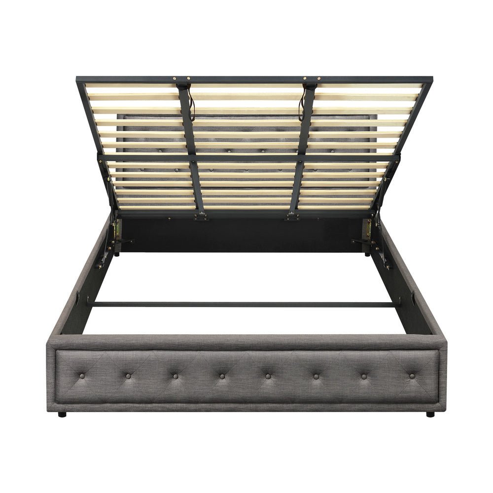 BF-B-ENZO-K-GY-ABC Oikiture King Bed Frame with Storage Space Gas Lift Grey