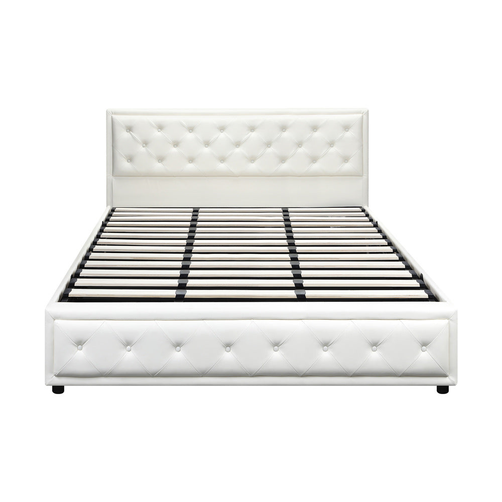 BF-B-ENZO-K-WH-ABC Oikiture King Bed Frame with Storage Space Gas Lift White