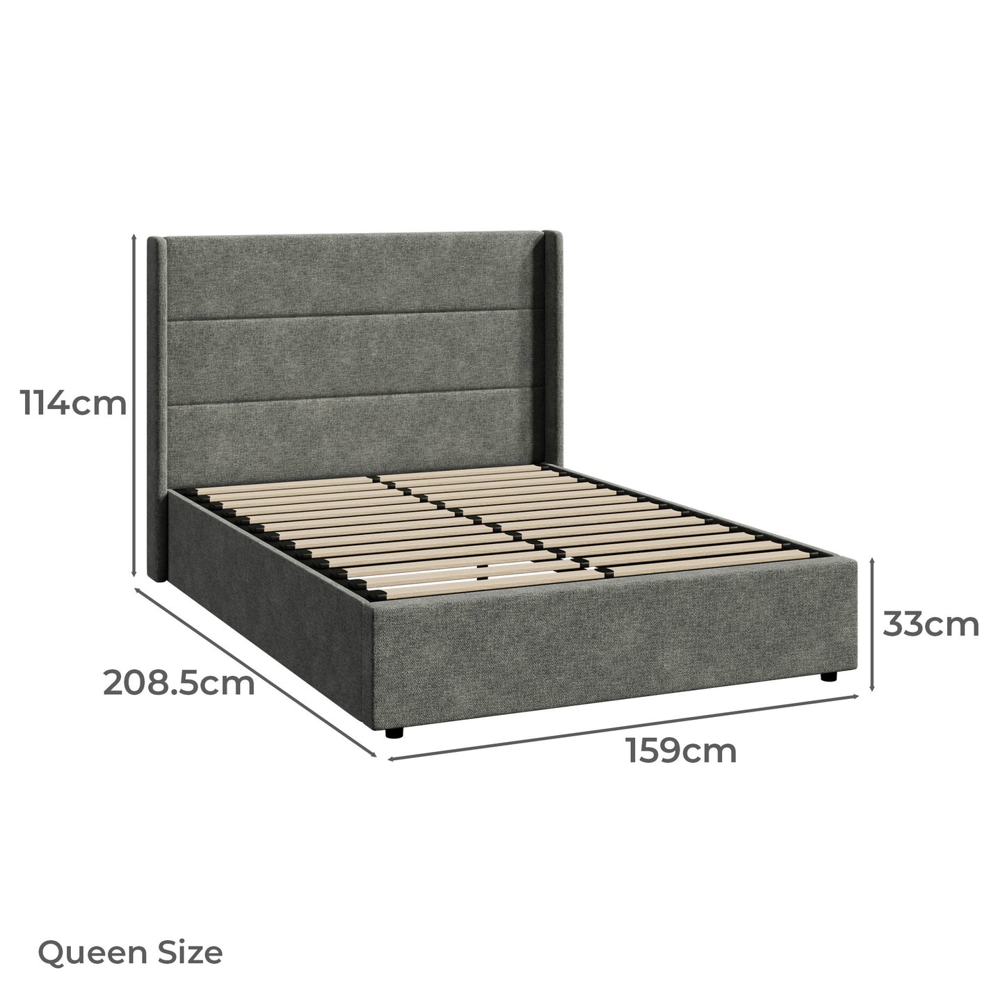 BF-B-CHARM-Q-CH-GY-ABC Living Fusion Ciaran Chenille Gas Lift Storage Bed Grey