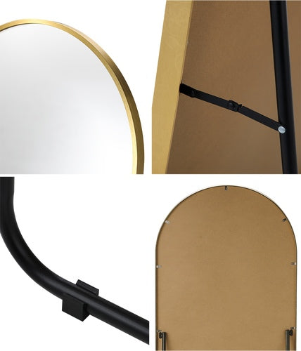 FM-ARCHED-16560-GD Oikiture Full Length Mirror Arched Free Standing Gold