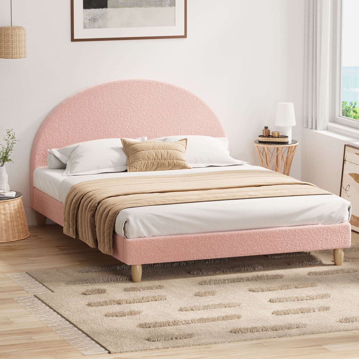 BF-B-MUNA-Q-SP-PK-AB Queen Seraphine Boucle Bed Pink