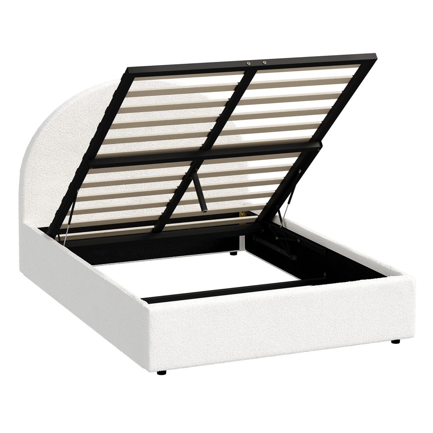 BF-B-JENA-KS-WH-ABC KING SINGLE White Seraphine Boucle Gas Lift Bed