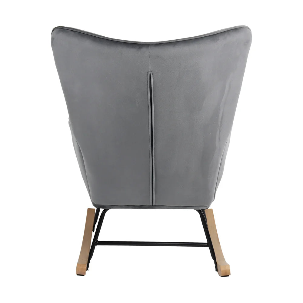 ACH-A4-GY Oikiture Rocking Chair Nursing Armchair Velvet Accent Chairs Upholstered Grey