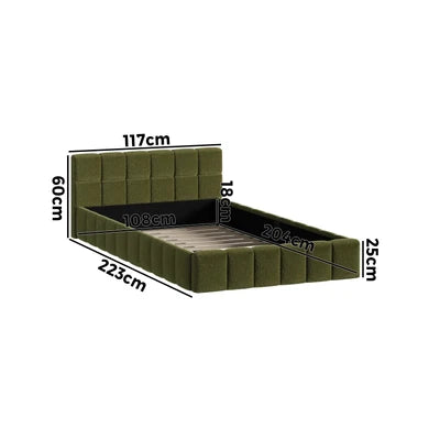 BF-B-BRED-KS-SP-GN Oikiture Bed Frame King Single Size Tufted Headboard Green Boucle