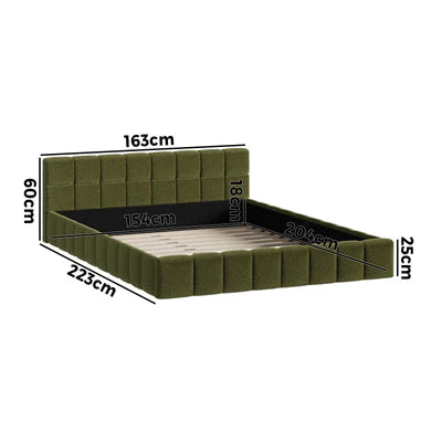 BF-B-BRED-Q-SP-GN Oikiture Bed Frame Queen Size Tufted Headboard Green Boucle