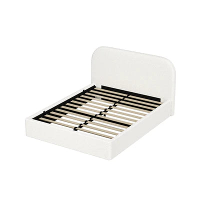 BF-B-CENA-D-SP-WH-AB Oikiture Bed Frame Double Size Gas Lift Base with Storage Boucle Rounded Corner