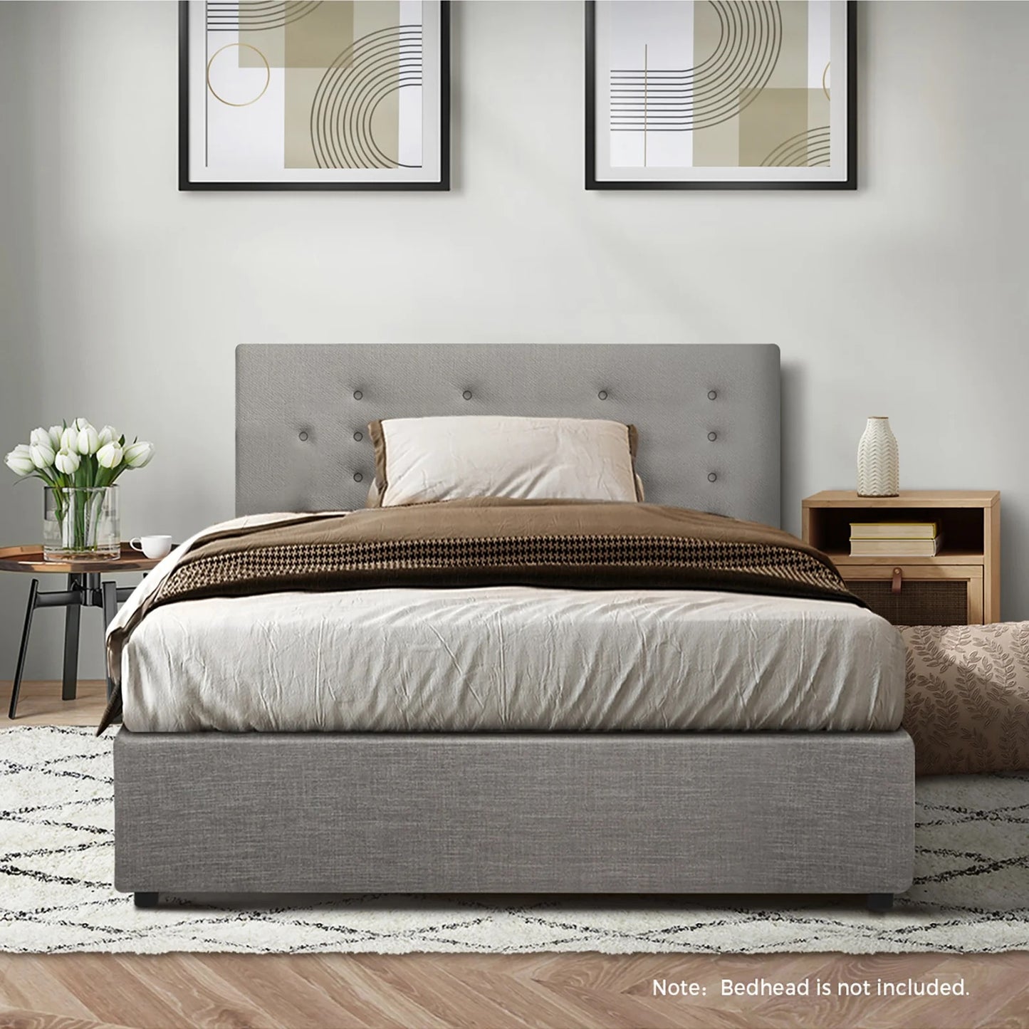 BF-B-TOTI-KS-GY-AB Oikiture Bed Frame King Single Size Gas Lift Base with Storage Mattress Platform