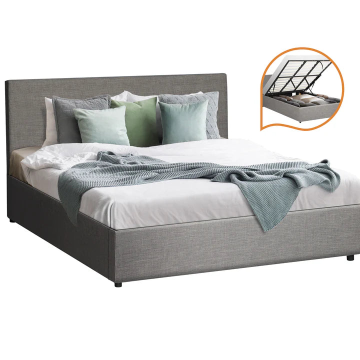 BF-B-UNO-K-GY-ABC Oikiture Bed Frame King Size Gas Lift Base with Storage Mattress Platform Grey
