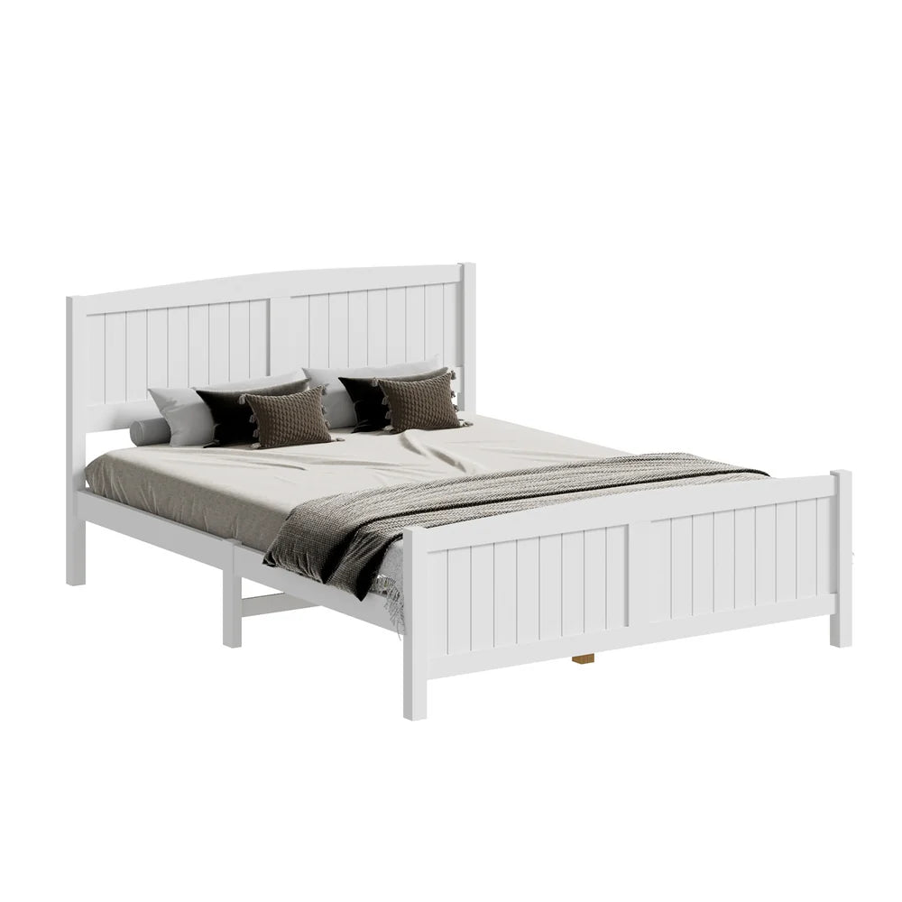 BF-W-B-META-Q-WH-AB Oikiture Bed Frame Queen Size Wooden Base Timber Platform White