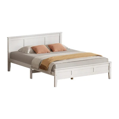 BF-W-KERR-D-WH Oikiture Double Wooden Bed Frame with Slatted Base Headboard Pine Timber White