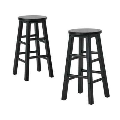 BS-FJ-AURA-BK-2PC Oikiture 2x Bar Stool Kitchen Counter Round Chair Split-Level Footrest Black