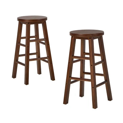 BS-FJ-AURA-WN-2PC Oikiture 2x Bar Stool Kitchen Counter Round Chair Split-Level Footrest Walnut